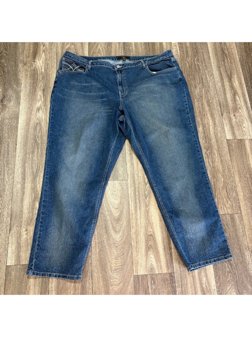 Cato Plus Size Blue Denim Jeans Embroidered Pocket Size 28W Stretch